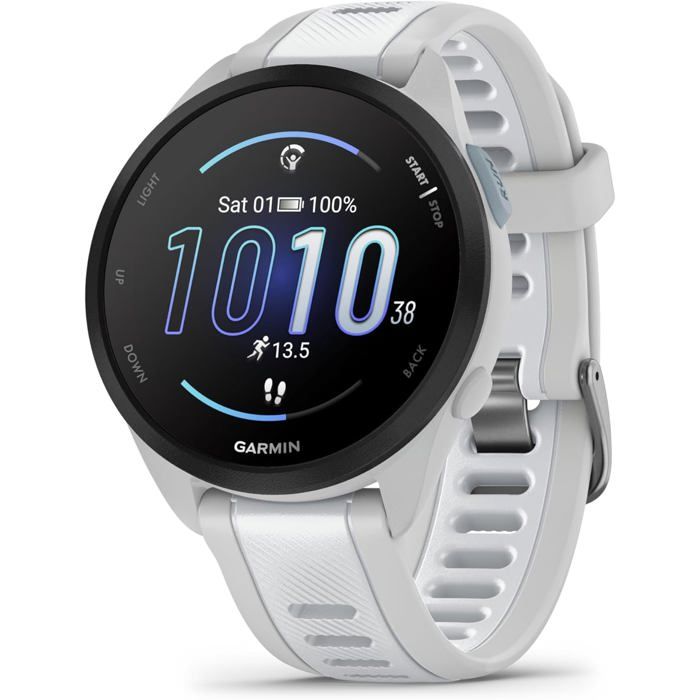 Forerunner 165 Montre GPS Running AMOLED 43 mm Suivi Sport et Performance Blanc/Gris Clair