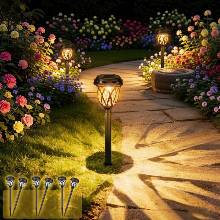 Lampe Solaire Exterieur Jin 6 Pièces Étanche Borne Lampe Solaire Piquet Exterieur Blanc Chaud Décoration pour LAMPADAIRE DE JARDIN