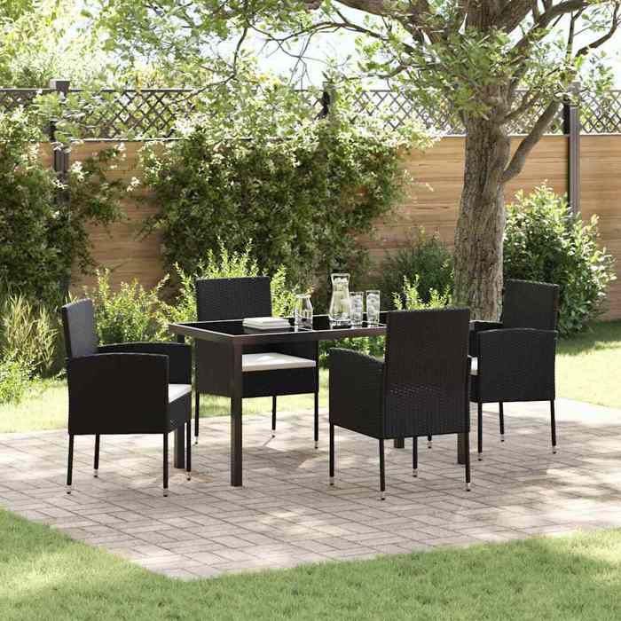 VIDAXL Ensemble Table avec chaises jardin (5 pcs) - ANTI-UV - Noir polyrotin 52x56x88 cm M8548