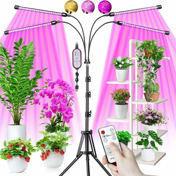 Lampe de croissance pour plantes avec trépied 80 LEDs 4 têtes spectre complet 10 niveaux dimmables ENEVAOCT
