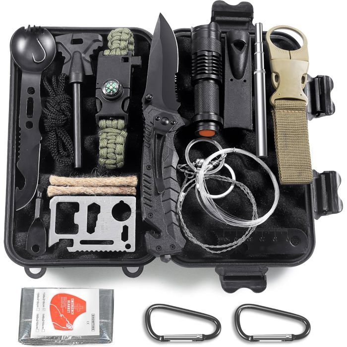Trousse de survie 14 en 1 - Trousse de premiers soins avec pierres ignifuges - Pour les sports de plein air camping alpinisme
