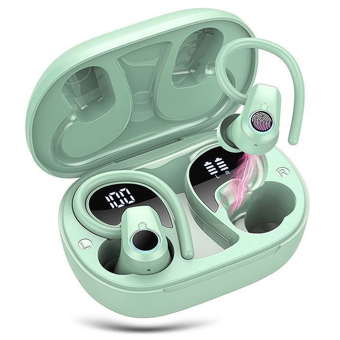 Écouteurs Sans Fil Sport Écouteur Bluetooth 5.3 Son Stéréo 50H AutonomieRéduction Antibruit Mic Affichage LED IP7 Étanche Vert
