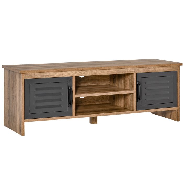 Meuble TV Design Industriel pour Téléviseurs jusquà 42 Pouces avec 2 Placards et 2 Étagères 109x35x38 cm Bois et Gris