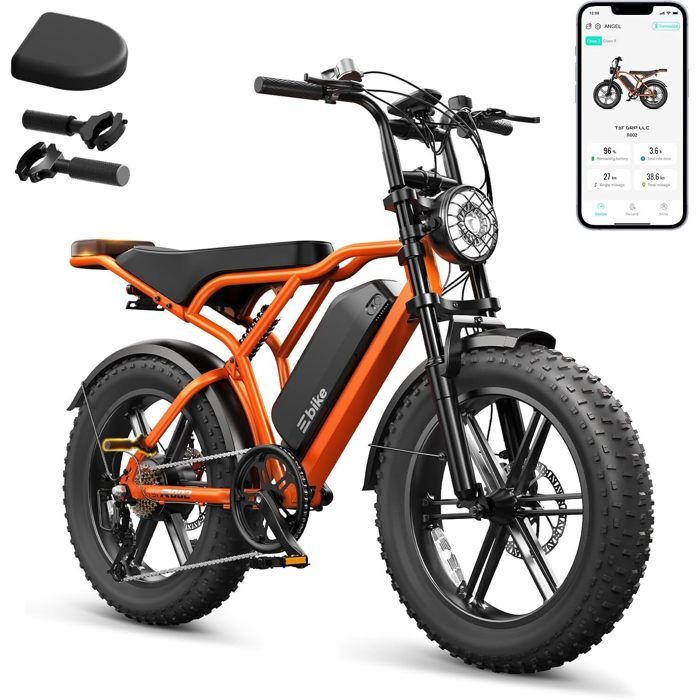 TST Vélo électrique tout terrain (1500W Peak)- 20 Fat tire- Autonomie 100km- Batterie 48V 15Ah - Tout suspendu- fatbike orange TST Vélo électrique tout terrain (1500W Peak)- 20 Fat tire- Autonomie 100km- Batterie 48V 15Ah - Tout suspendu- fatbike orange
