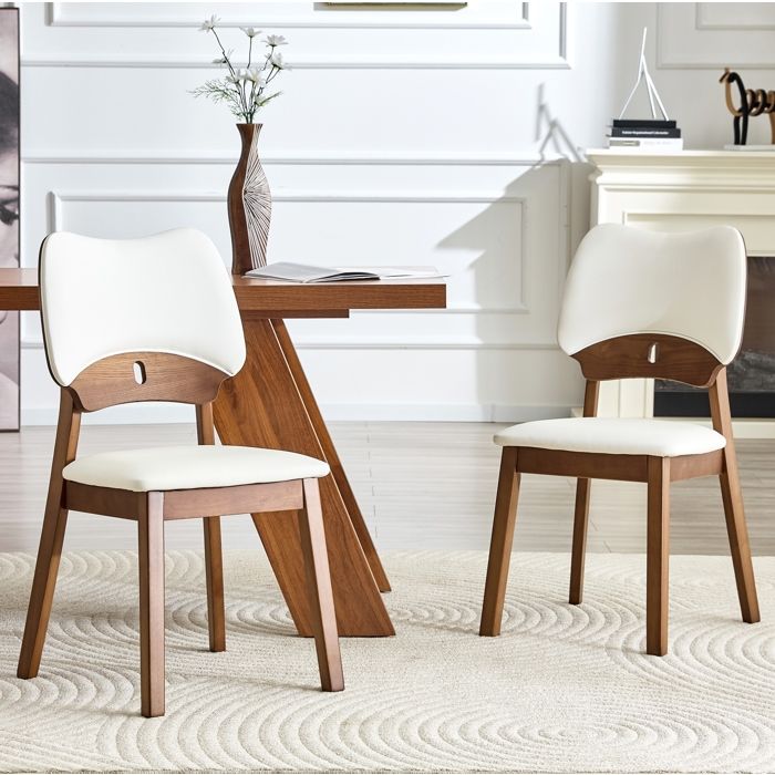 Chaise de Salle a Manger Lot de 2 avec Dossier Papillon et Assise Rembourree - ELVMI - Bois Massif d Hevea Blanc