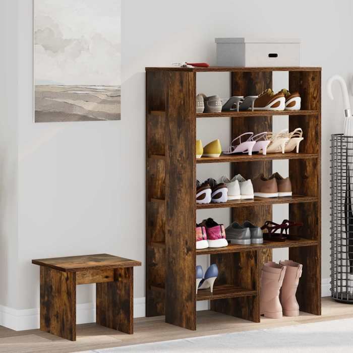 Cabinet à Chaussures - COCO - Étagère de rangement - bois dingénierie - chêne fumé - 62 x 35 x 100 cm - (2 pcs)s - 5 étagères74167
