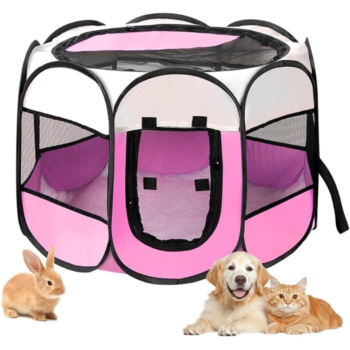 Parc pliable pour chiots 74x74x43 cmSortie portable pour chiotsParc pour chiens et chatsBox 74x74x43cm Beige/rose