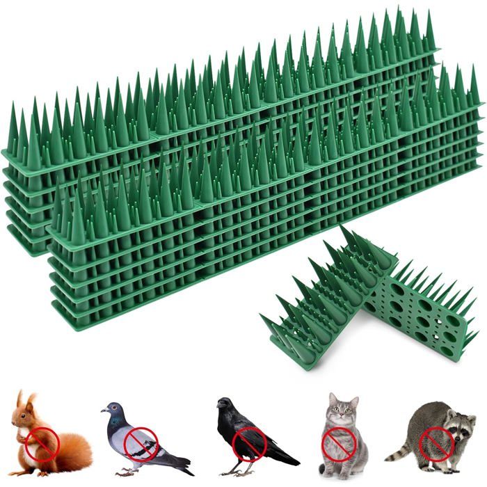 12Pcs Pic Anti Pigeon 48 Mètres Pique Anti-Oiseaux pour Effrayer Repulsif Corbeaux Moineaux Chats Respectueux des Animaux Vert