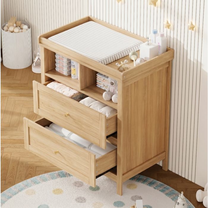 Commode À Langer Bébé MDF Aspect Bois Table À Langer Convertible FloraGrace Pour Chambre Bébé Rebord Amovible 82x50x90cm