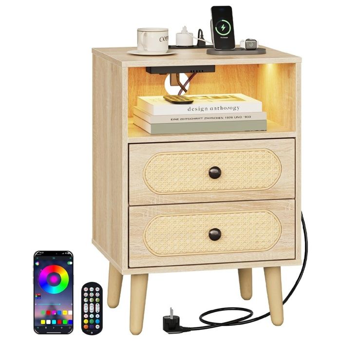 Table de chevet connectée - WOLTU - Éclairage LED réglable - Multiprise intégrée - 2 prises - 1 port USB - 1 port Type-C Table de chevet connectée - WOLTU - Éclairage LED réglable - Multiprise intégrée - 2 prises - 1 port USB - 1 port Type-C