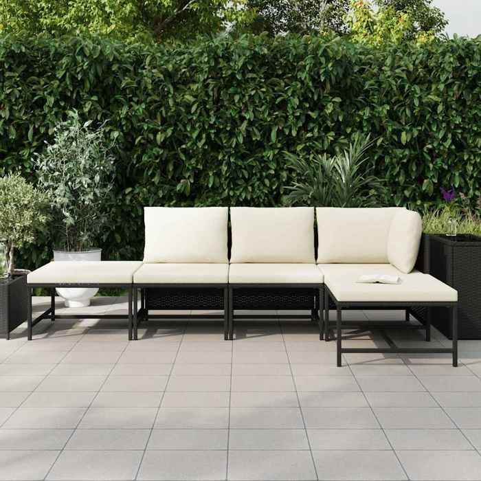 Promo“Salon de Jardin 5 pcs avec Coussins Noir 54 x 60 x 60 cm en résine tressée acier et tissu pour Jardin et Terrasse 384515