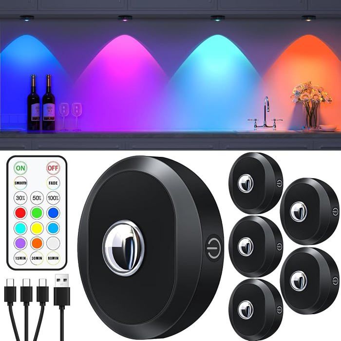 RGB Rechargeable Spot Led Sans Fil Rgb Led Sans fil avec Télécommande Intensité Variable Fonction de Rgb Multic ECLAIRAGE DE MEUBLE