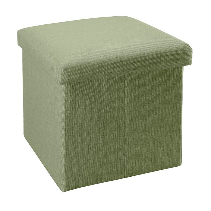 Pouf coffre de rangement pliable 38x38x38 cm vert printemps - tabouret cube tissu aspect lin avec couvercle repose-pieds