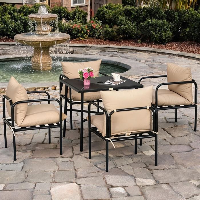 Garden Furniture Sets with Noir Acier and 31.5 in Ensemble de jardin 5 pièces en acier noir
