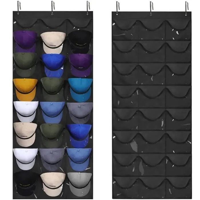 Organisateur de Rangement de Casquettes - SALUTUYA - 24 Poches - Tissu Oxford - Installation Facile - Noir PRI