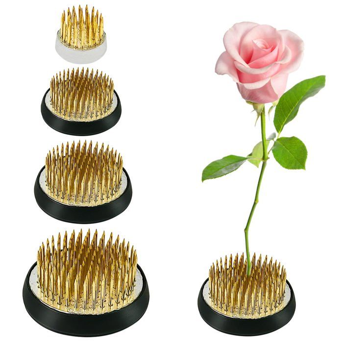 Kenzan Ikebana rond en acier inoxydable - lot de 4 supports à piquer fleurs (23/34/40/50 mm) pour composition florale maison