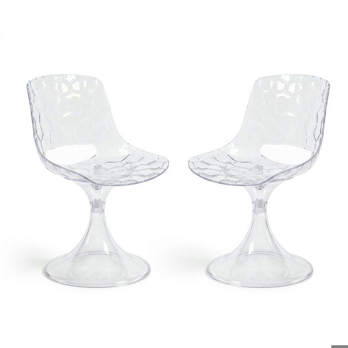 Lot de 2 chaises en polycarbonate transparent avec pied central design moderne pour cuisine salle à manger – Klea/Transparent