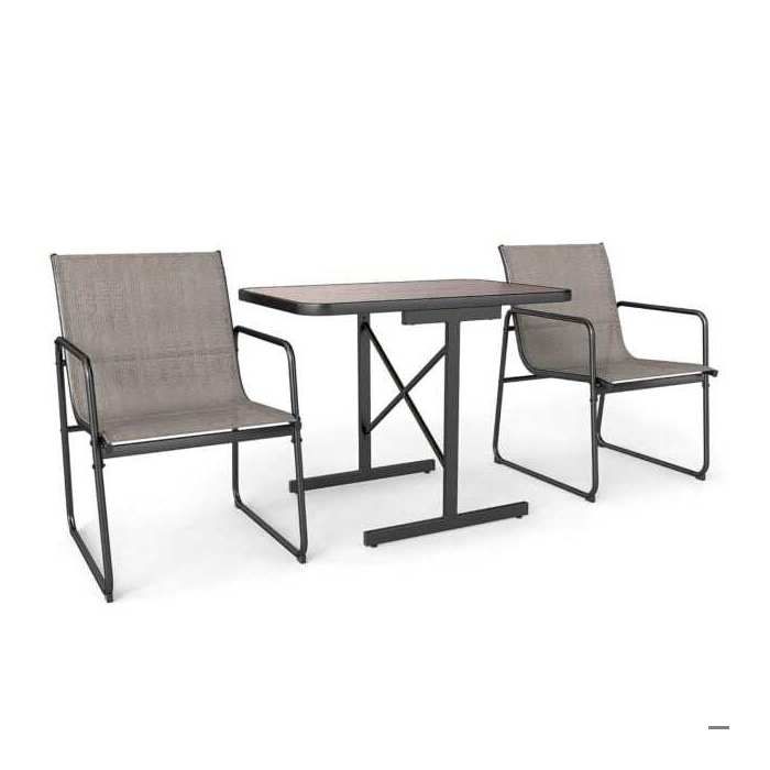 Gain de place ensemble bistrot de jardin 3 pièces avec table rectangulaire et 2 fauteuils en tissu pour balcon