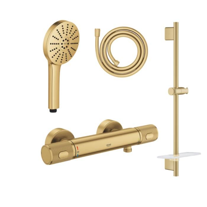 Mitigeur douche thermostatique GROHE Precision Feel + Barre 60 cm + Douchette Vitalio Joy+ 120 + Flexible 175 cm Cool Sunrise