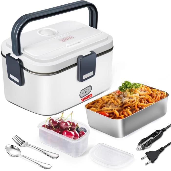 boite repas chauffante, lunch box,lunch box chauffante12/24/220v 1.8l électrique acier inoxydable chauffage rapide gamelle.(blanc)