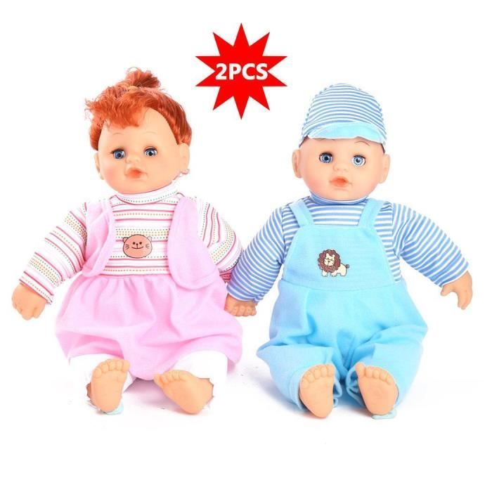2 2 Pcs Poupees Jumelles De Bebe Garcon Et Fille 34 X 23 Cm En Pp Tissu Cdiscount Jeux Jouets