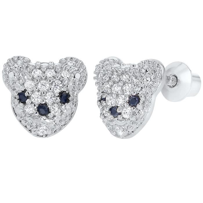 Enfants Filles Ours Boucles d/’oreilles- Plaqu/é Rhodium In Season Jewelry Petits clairs Tiges poussettes s/écurit/é /à vis