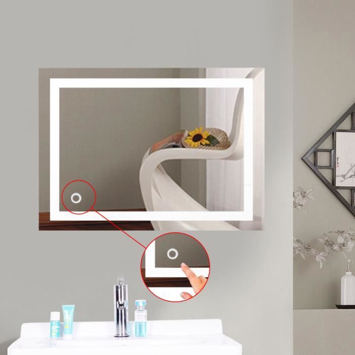 Miroir lumineux LED salle de bain mural 50x70 cm - Blanc - Éclairage LED -  Aluminium - 6500K - Cdiscount Maison