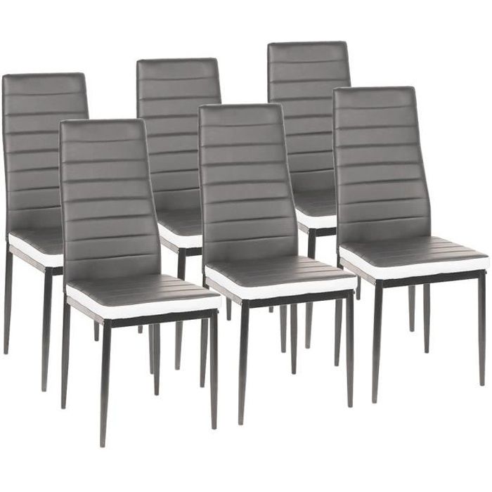 lot de 6 chaises de salle à manger gris-blanc contemporaines - design - cuir pu écologique - 120kg