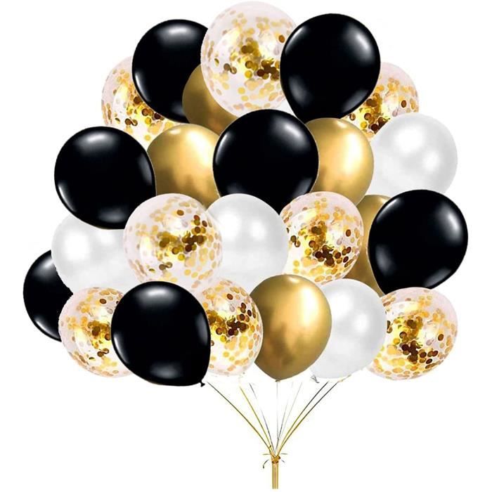 Ensemble de Ballons Dorés Argenté Blanc, 60 ballons de 12 pouces, confettis  dorés et ballons en latex dorés blanc argenté méta[374]