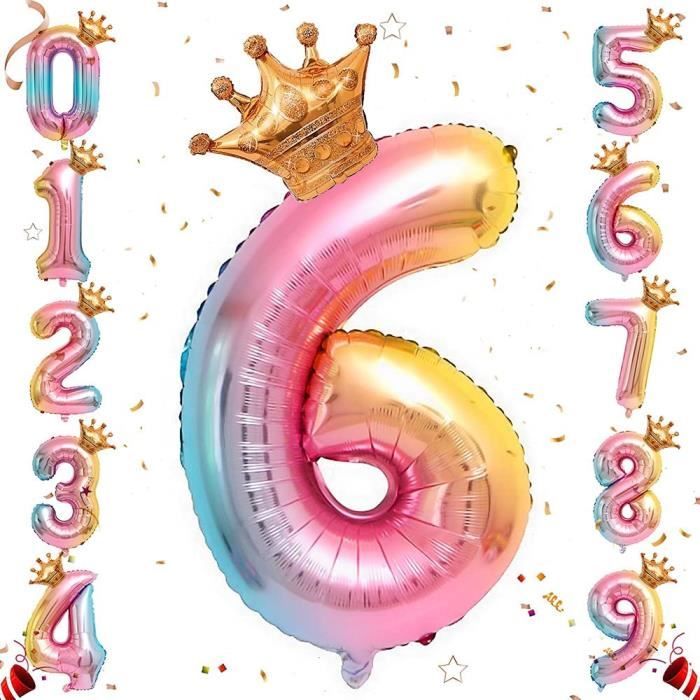 décorations de fête d'anniversaire Ousuga Ballon de numéro de feuille d'hélium # 8 ballons de numéro de dégradé arc-en-ciel de 32 pouces avec couronne pour anniversaire 