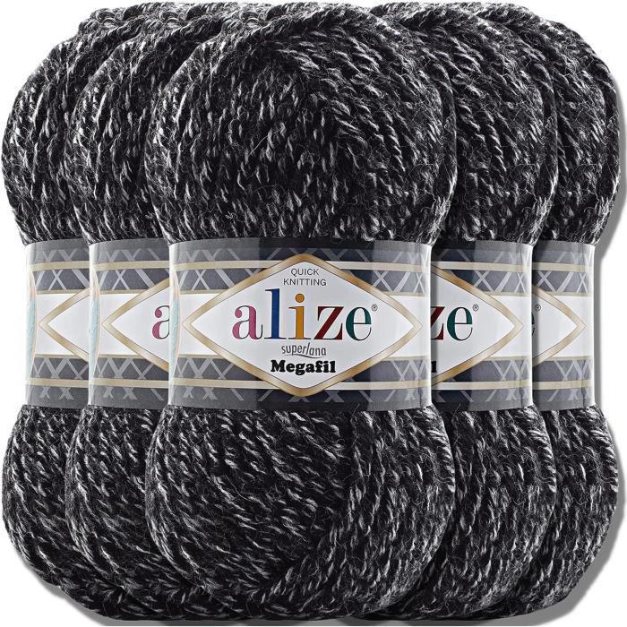 Lot De 5 Pelotes De Laine Gris Anthracite Moucheté - Fabriqué En France