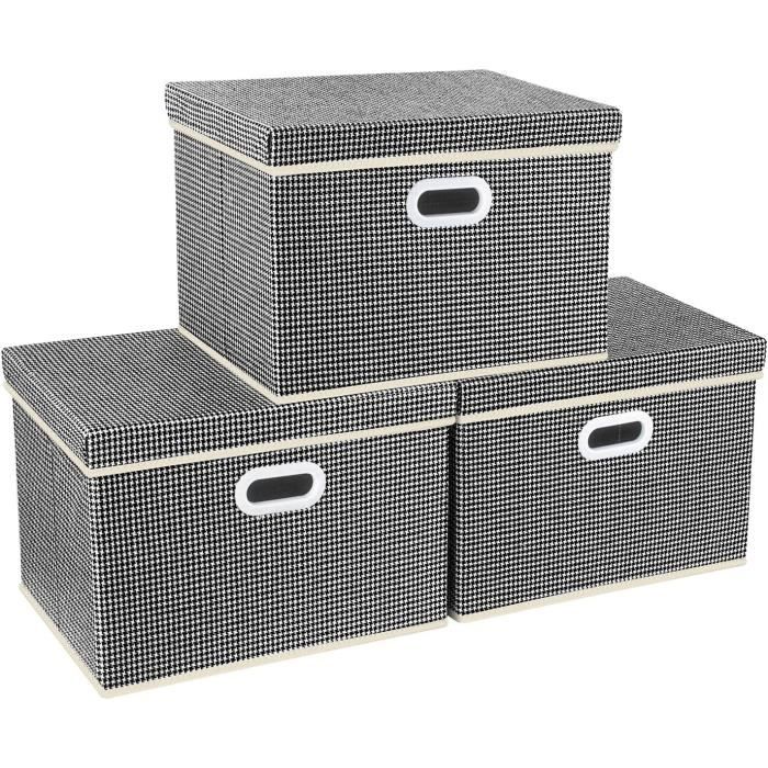 Lot De 3 Boîtes De Rangement Pliables En Tissu - 42x30x28 Cm, Fenêtre Transparente, Couvercle, Couleur Beige - 6