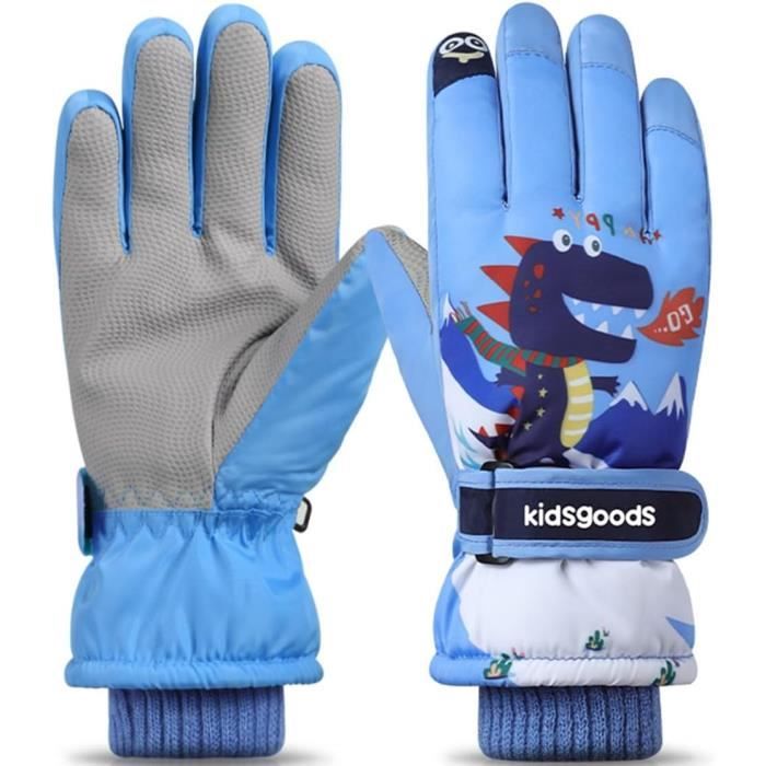 Gants de Ski Enfant Moufles de Ski Fille Garçon Chaud Étanches Protègent du  Vent avec Doublure en Polaire Gants de 6 à 12 Ans(Bleu)