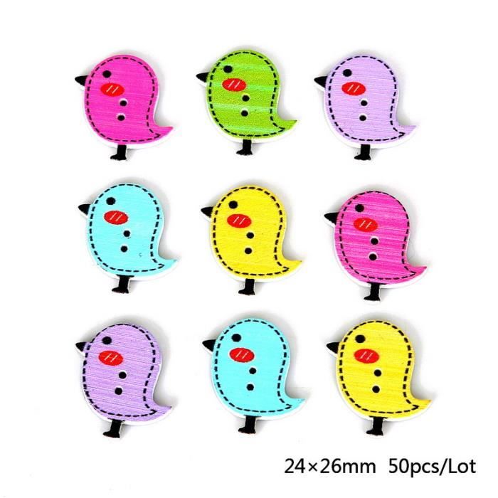 DIYEAH 50 Boutons Bois Oiseaux Motifs Aléatoires – 35x27 Mm 2 Trous, Couture Bricolage Artisanat
