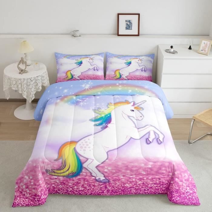 Couvre-lit Matelassé à Paillettes Pour Enfant – Lit Simple 170x231 Cm + Taie 76x50 Cm – Rembourré, Doux, Réversible
