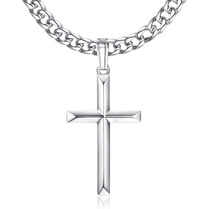 Pendentif Croix Chrétienne En Argent 925 - Modèle Mixte, Chaîne Incluse En Option