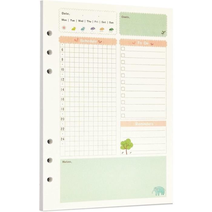 Recharge De Papier A6, 160 Feuilles- 320 Pages 6 Trous Feuillets