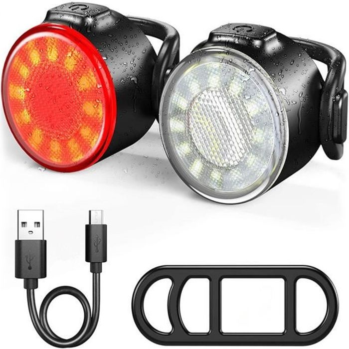 Ensemble de feux de Vélo USB Rechargeable avant ensemble de feux arrière IPX5 étanche 6 Modes de luminosité LED lumière