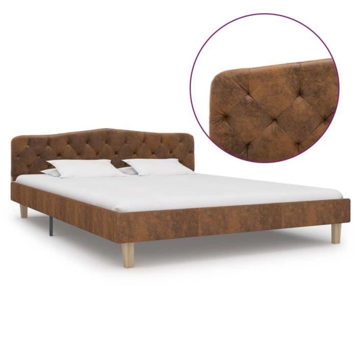 Cadre de lit - Style contemporain - Marron - Bois massif - 160 x 200 cm