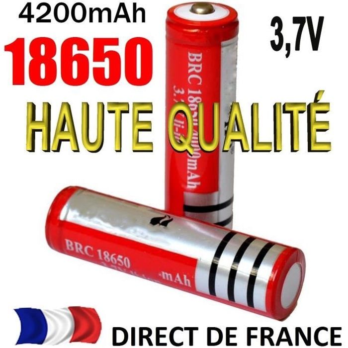 2 Piles Accus Batteries 18650 3.7V Rechargeable Battery 4200mAh LED LAMPE  JOUET ETC