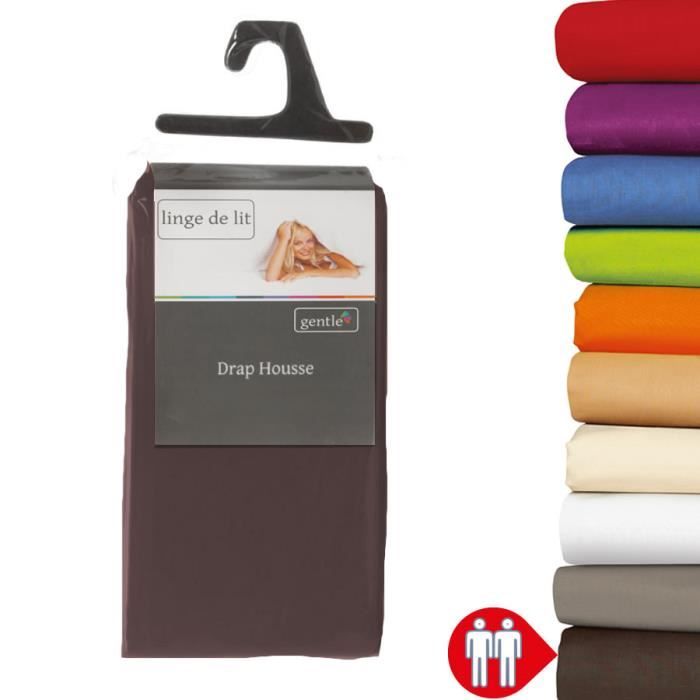 Drap housse - 100% coton - Marron foncé - 160x200 cm - 57 fils - Uni