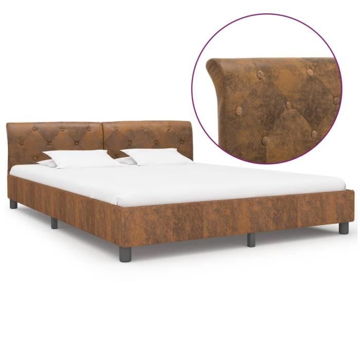 ®4965TOP Lit Adulte pour 2 personnes Cadre de lit scandinave Lit double Marron Similicuir daim 160 x 200 cm