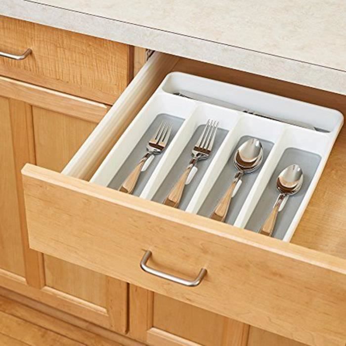 Organisateur De Tiroir Pour Couverts - 4 Compartiments, Pour Cuillères, Fourchettes, Couteaux, Ustensiles