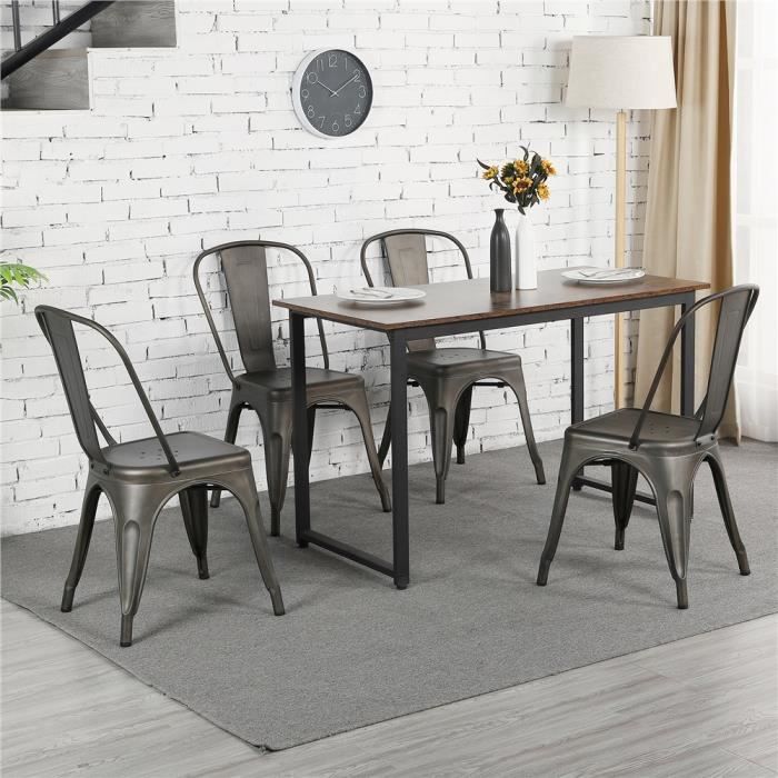 Chaises Salle à Manger Industrielles en Métal - YAHEETECH - Lot de 4 -  Assise Métal - Cdiscount Maison