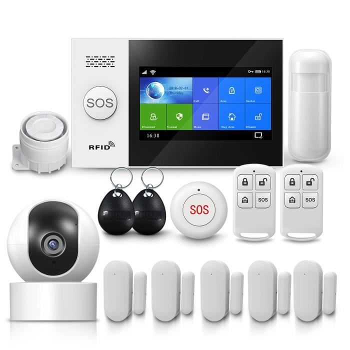 PGST Systeme d'alarme maison sans fil 4G & camera de surveillance 1080p,  antivol, ecran tactile 4,3, Wi-Fi, alarme compatible - Cdiscount Bricolage