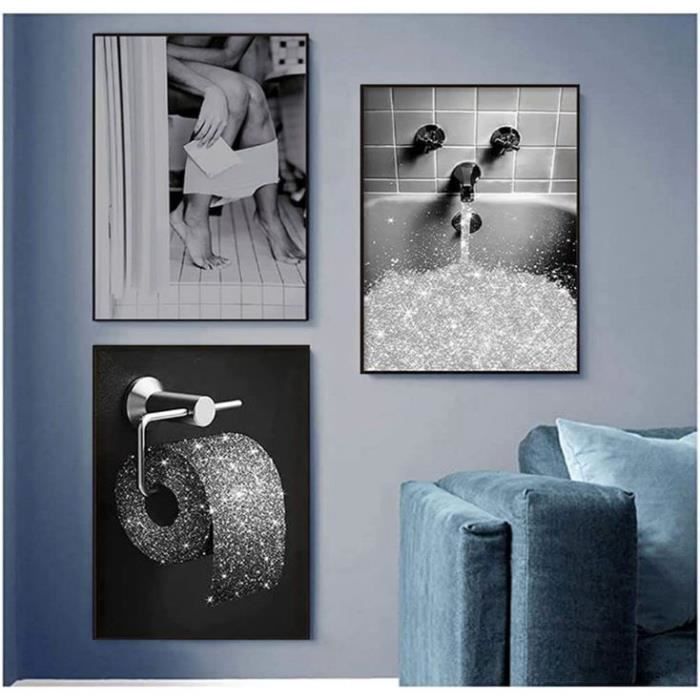 Lot de 3 tableaux de salle de bain amusants - Noir et blanc - Décoration  d'intérieur - Sans cadre (20 x 30 cm x 3) - Cdiscount Maison