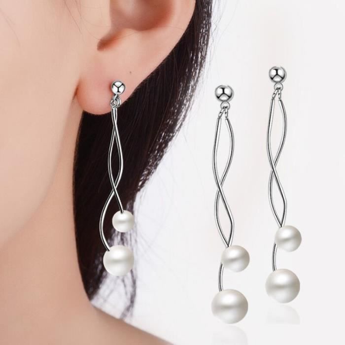 Design classique perle vague Type oreille ligne boucle d' oreille mode 925 en argent Sterling boucles d' oreilles *SD7832