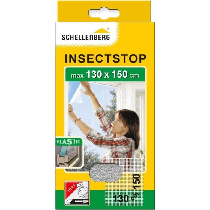 Schellenberg 51003 Moustiquaire élastique pour fenêtres contre insectes/moustiques 130 x 150 cm Blanc 