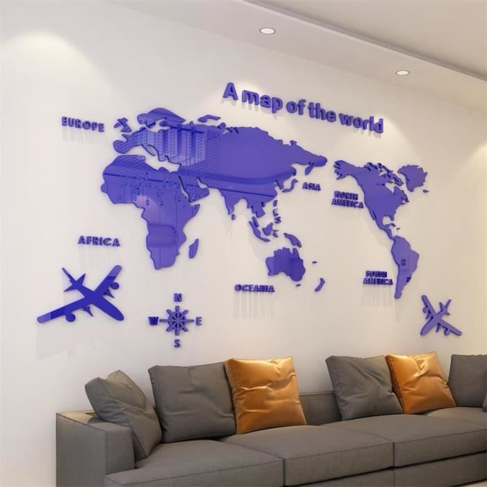 Autocollant Mural 3D Carte Du Monde En Acrylique Noir - Décoration Chambre Ou Salon - Autoadhésif