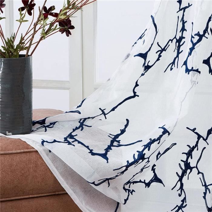 Rideaux Transparents EZON-CH Motif Branches Noires - 132x213 Cm, Lot De 2